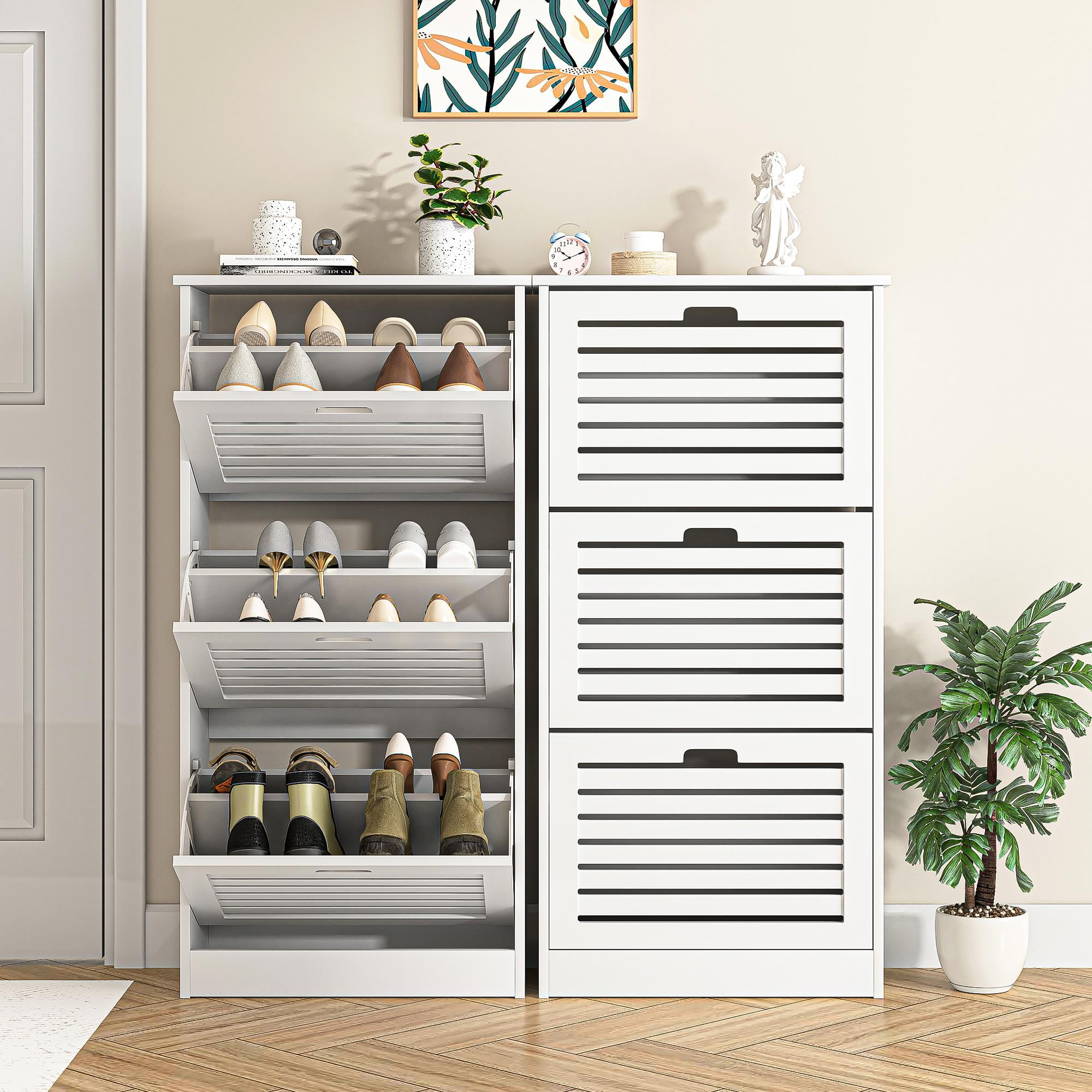 Finihen Shoe Storage Cabinet with 3 Flip Drawers, Shoe Cabinet Storage for Entryway, Hidden Narrow Slim Free Standing Shoe Rack Organizer, White Finihen Shoe Storage Cabinet with 3 Flip Drawers, Shoe Cabinet Storage for Entryway, Hidden Narrow Slim Free Standing Shoe Rack Organizer, White