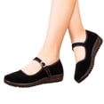 thumbnail image 2 of Domzle Knit Flats for Women Square Toe Casual Flat Shoes with Ankle Strap Washable Comfortable Formal Mary Jane Flat Shoes Black, 2 of 5