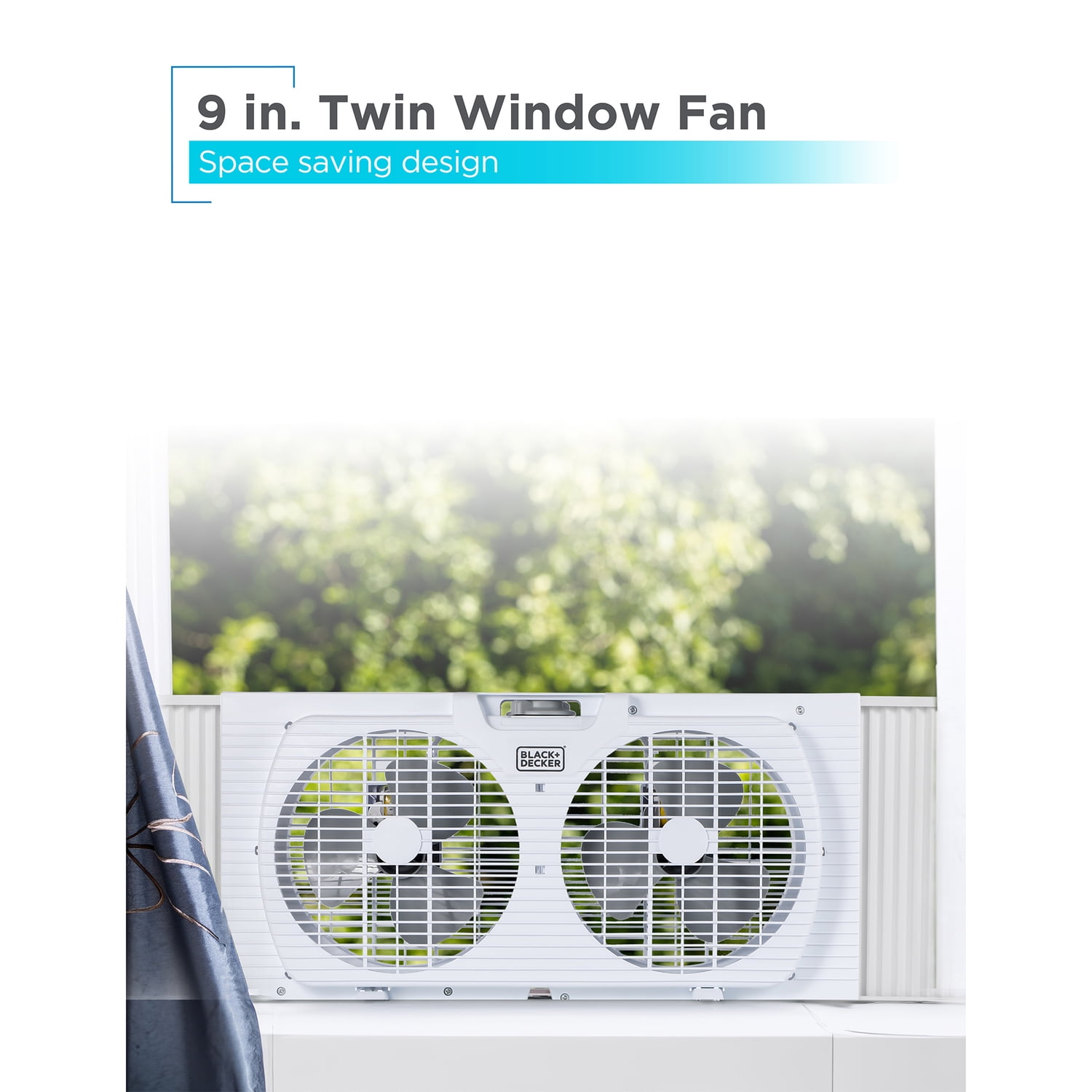 BLACK+DECKER BFW9M 9-In. 2-Speed Twin Window Fan with Adjustable Side Panels, White, BFW9M