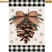 Christmas Flags 28 X 40 Double Sided, Winter House Flag, Farmhouse Christmas Flags for Outside Black and White Buffalo Plaid, Large Holiday Outdoor Flags, Pinecone Decorative Flags Rustic