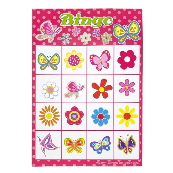 2 Packs - Butterflies and Flowers Kids Bingo Party Game Cards - 16 Total Cards
