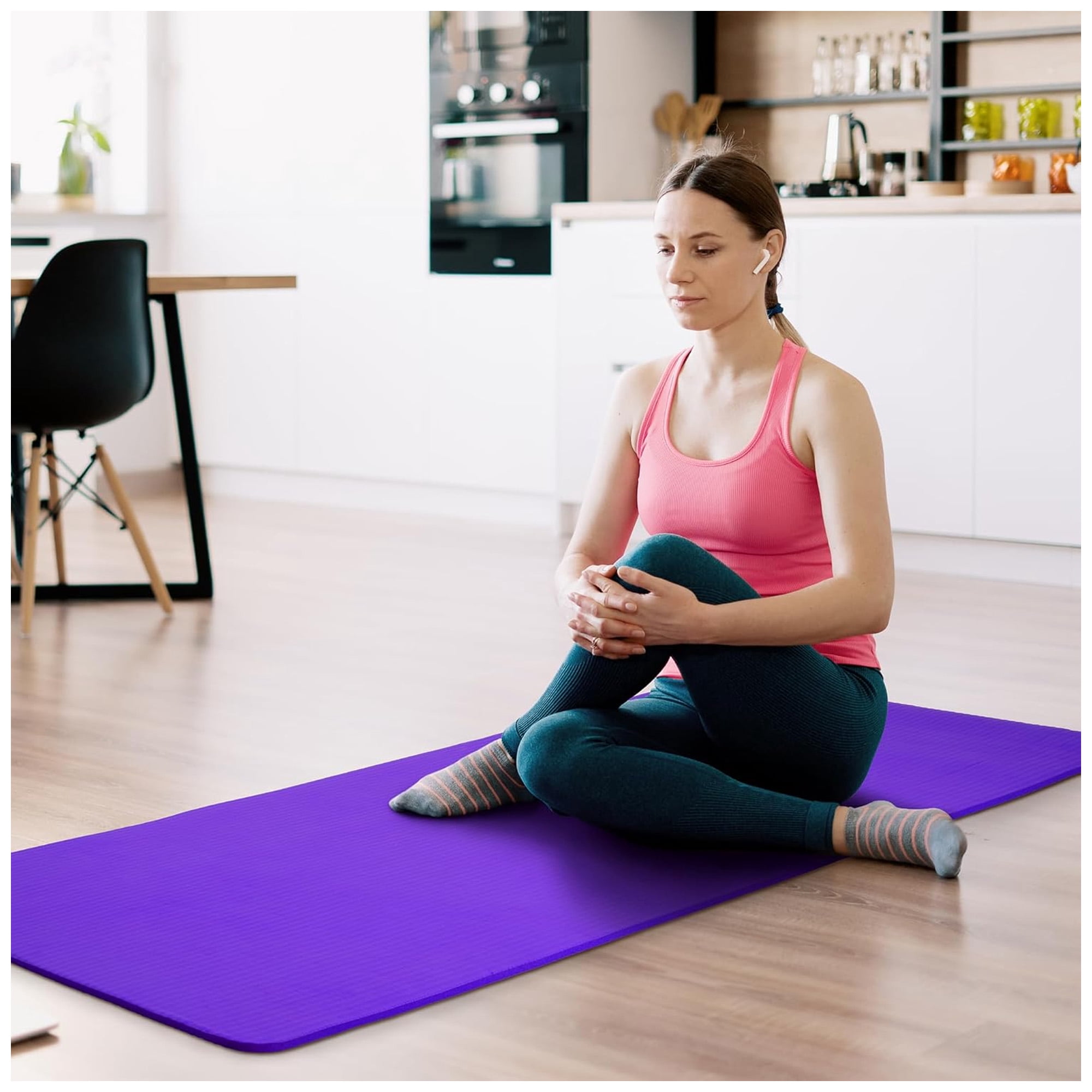 Fitvids 1/2-Inch Thick High Density Exercise Yoga Mat, Carrying Strap, Purple