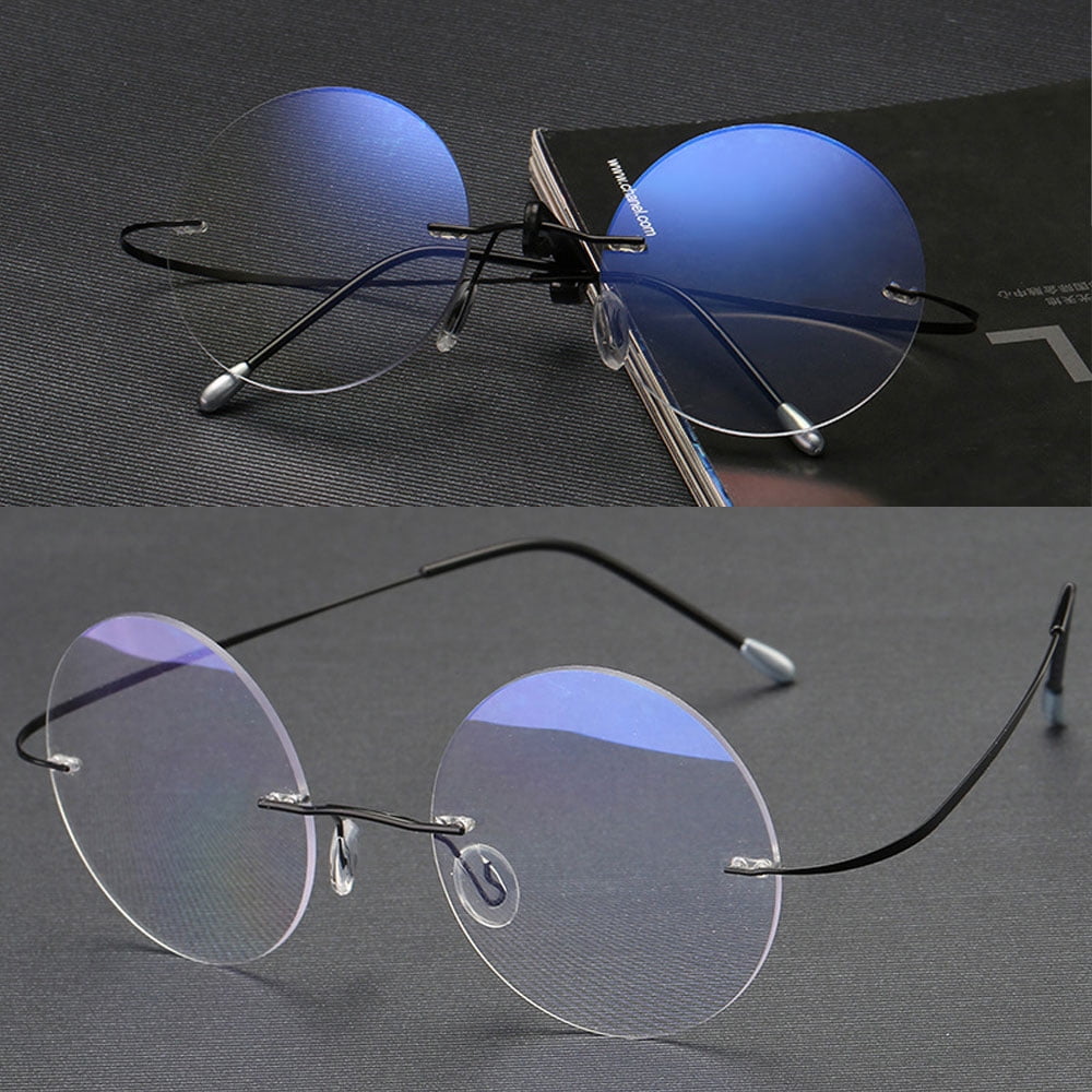 2 Pairs of Steve Jobs 48mm Retro Rimless Blue Light Blocking Oversized Reading Glasses 3.50 Mens Round Presbyopic Glasses Womens Lightweight Flexible Readers +3.5