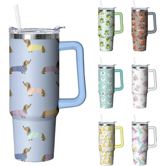 30 oz Dachshund Tumbler with Handle and Straw, Dog Insulated Stainless Steel Cup with Lid, Travel Coffee Mug Water Bottle, Gifts for Woman Animal Lovers