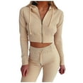 thumbnail image 1 of Mujeres Sexy Casual Cuello en V Sólido Deportes Manga completa Cremallera Pantalones con capucha Traje Fridja hfkajh99931, 1 of 8