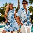 thumbnail image 3 of Yuyamidu Matching Vacation Outfits for Couples Blue Floral Dress Women Summer Dress Aloha Shirt Men Button Down Shirt Short Sleeve Men's Hawaiian Shirt Swing Flowy Sleeveless Tiered Dress Size 3XL, 3 of 6
