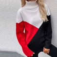 thumbnail image 6 of ShomPort Womens Fall Turtleneck Oversized Pullover Long Sleeves High Neck Color Block Knit Sweater, 6 of 6