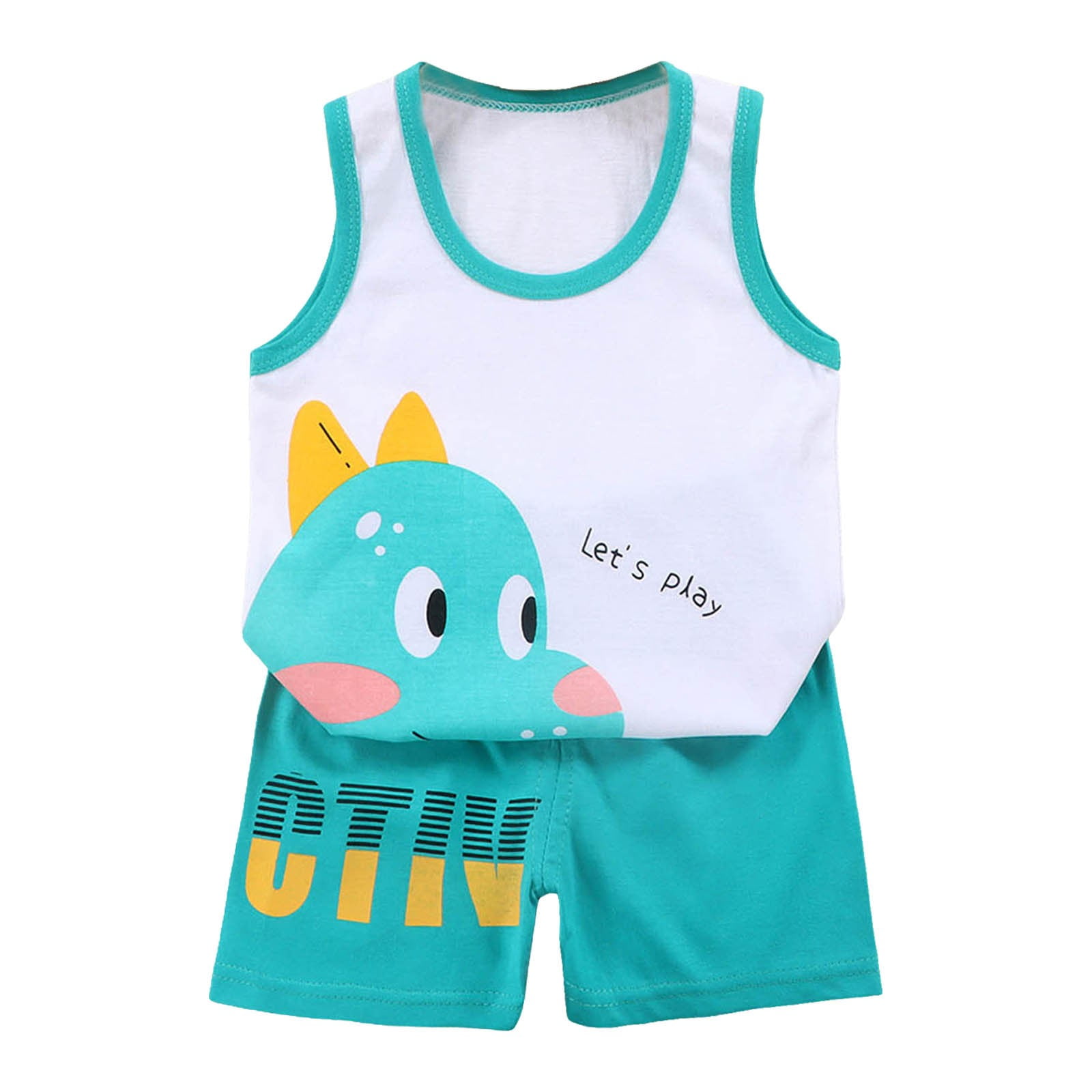 Boho Sleeveless Tank Top Cartoon Tropical Print Shorts Set 2 Piece Outfit Outfits For Boys Boys Beach Outfit
