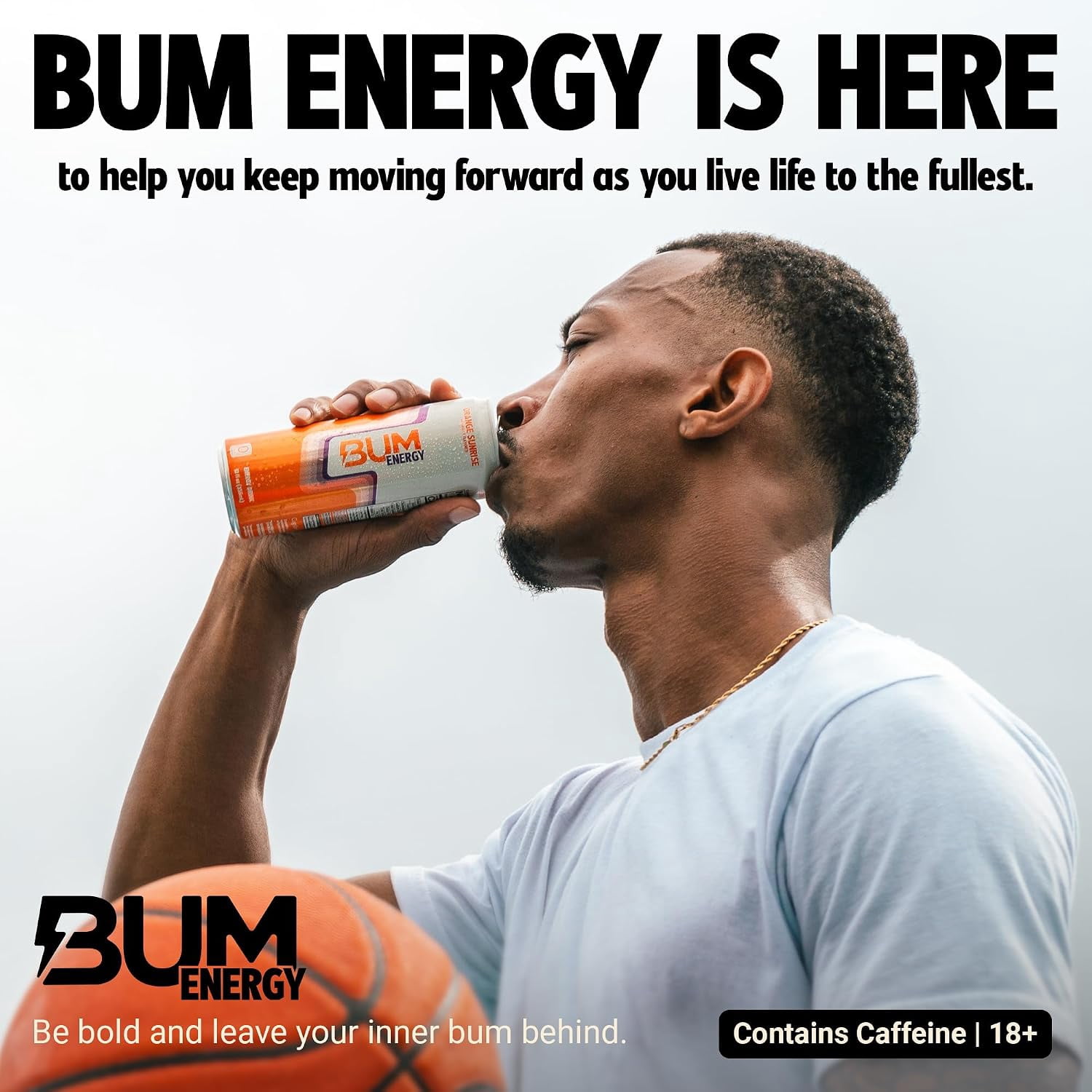 BUM Sugar-Free Energy Drink, Orange Sunrise - Lightly Carbonated & No Artificial Colors, Natural Caffeine & Citicoline for Energy & Focus, Brain Boost & Workout Sports Beverage - 12 oz, Pack of 12