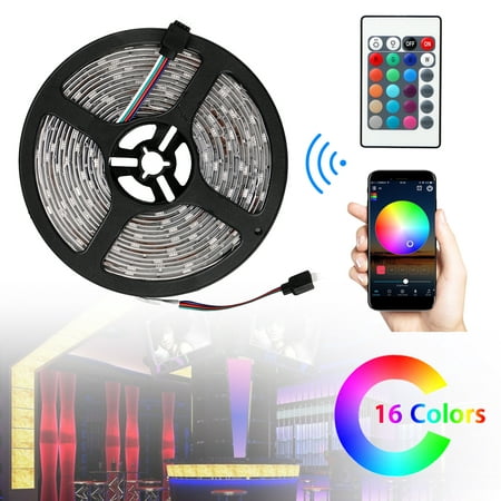 EEEkit Waterproof LED Lights Strip 5050 SMD RGB LED, 300LEDs, 16.4ft(5m) Cuttable, Smartphone/IR Remote Three Control Mode, for Home Upstairs Kitchen Porch Halloween Christmas Party Decoration