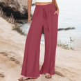 thumbnail image 2 of Seductiva Women Flowy Pants Linen Pants Women Summer Wide Leg Pants Drawstring Elastic Waist Pants High Waisted Pants Casual Beach Trousers Beach Pants Loose Fit, 2 of 5