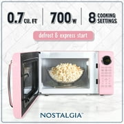 Nostalgia 0.7 cu ft Retro Microwave Oven, 700W Countertop Microwave Oven with 8 Auto Cook Programs, Pink