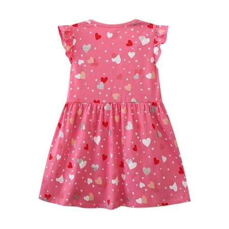 

Wiueurtly Summer New Children s Clothing Skirt Wind Girl Love Dress Knitted Cotton Cartoon Printing Princess Dress Fall Toddler Girl