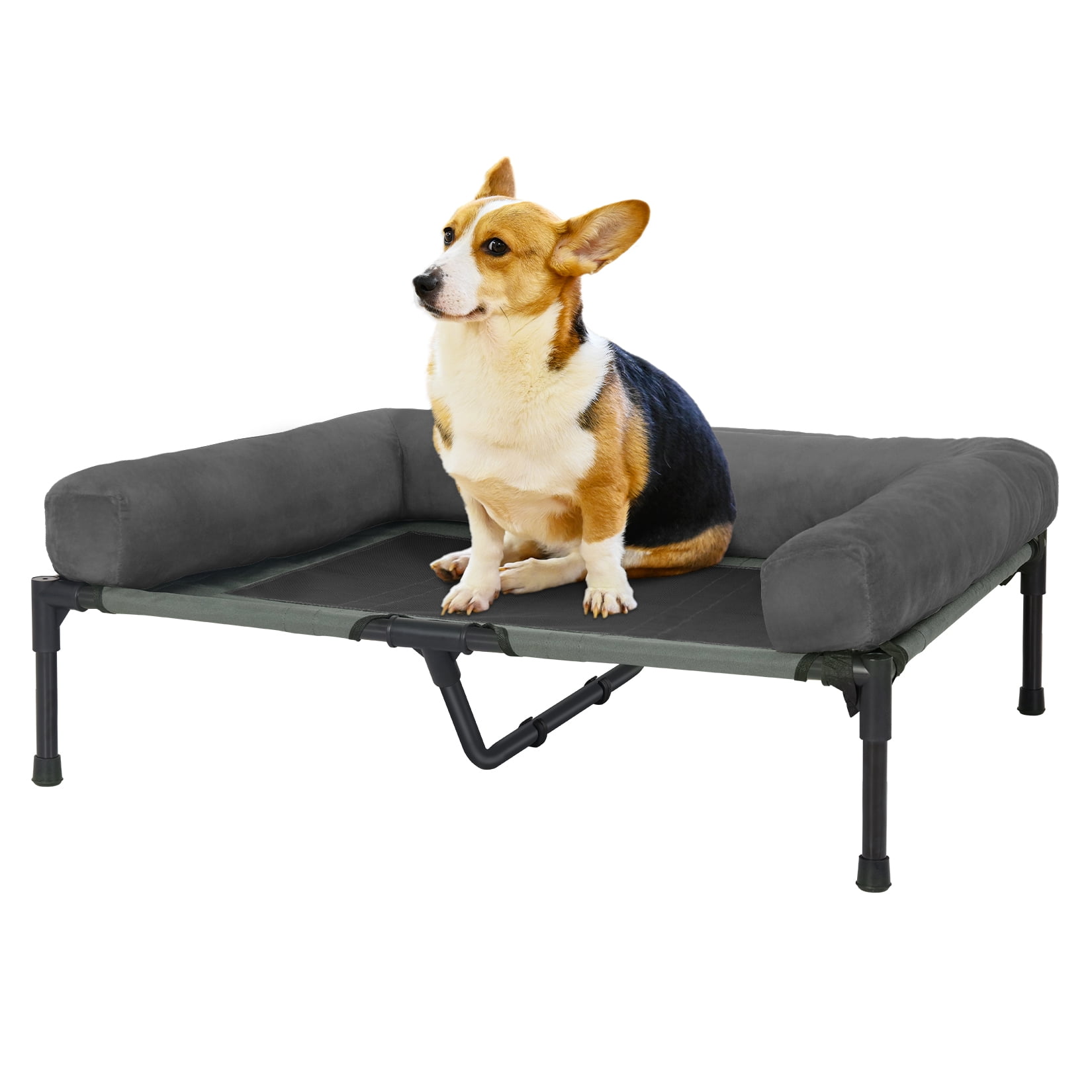 Bingopaw 4 in 1 Elevated Pet Dog Bed with Bolster, Gray, Large, 35"L