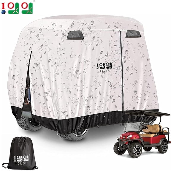 10L0L Golf Cart Cover, 4 Passenger Golf Cart Storage Cover Universal for EZGO, Club Car, Yamaha, 420D Waterproof Rainproof Sunproof Dustproof Protection Golf Cart Accessories-Silver