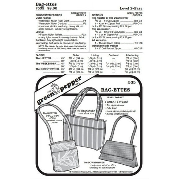 Bag-ettes Bags Purse Totes #535 Sewing Pattern (Pattern Only)