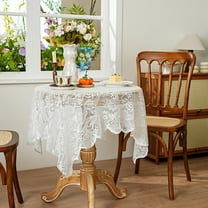 Tunhigl French Lace Tablecloth for Dining and Coffee Tables - Elegant Rectangular or Round Decorative Table Cover - Polyester Protection Towel with Hollow Design White