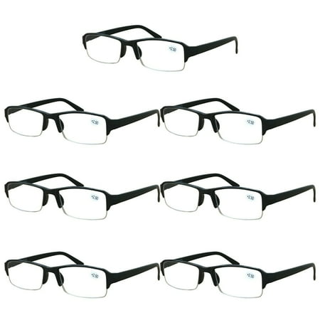 7 Packs Men Women Rectangular Half Frame Blue Light Blocking Reading Glasses Readers for Gaming Computer +3.00