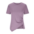 thumbnail image 4 of QLEICOM Women 2023 Summer Tops T-shirt Short Sleeve Solid Color Basics Crewneck Casual Top Pullover T-shirts Purple XXL, US Size 12, 4 of 5