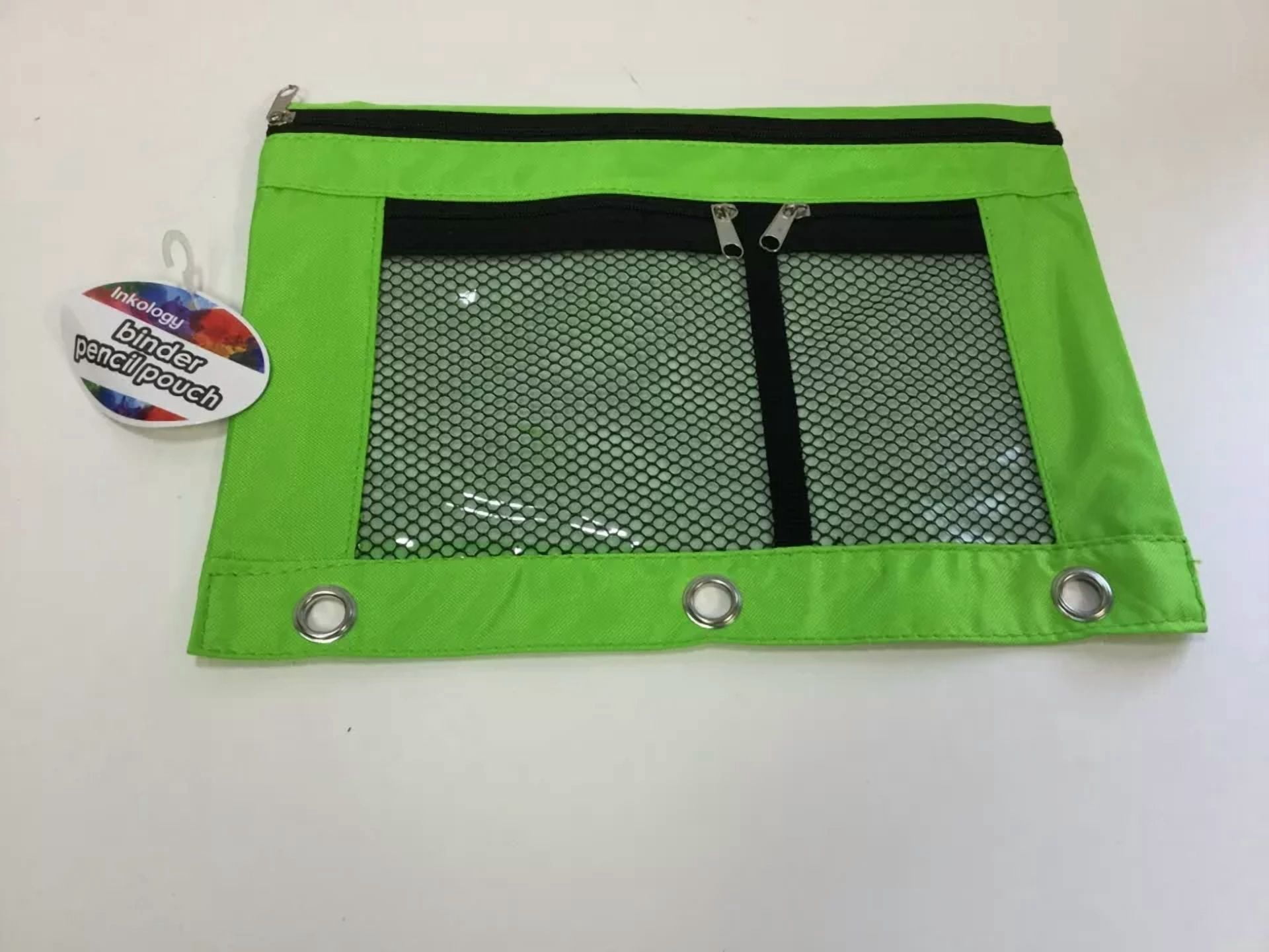 Inkology Pencil Binder Pouch For 3 Ring Binder W/ Zipper & Clear Window, 3/Pack