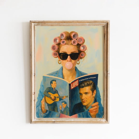 Retro Woman With Magazine Art Poster – Vintage Pop Wall Decor, Unframed Poster Size 8x12