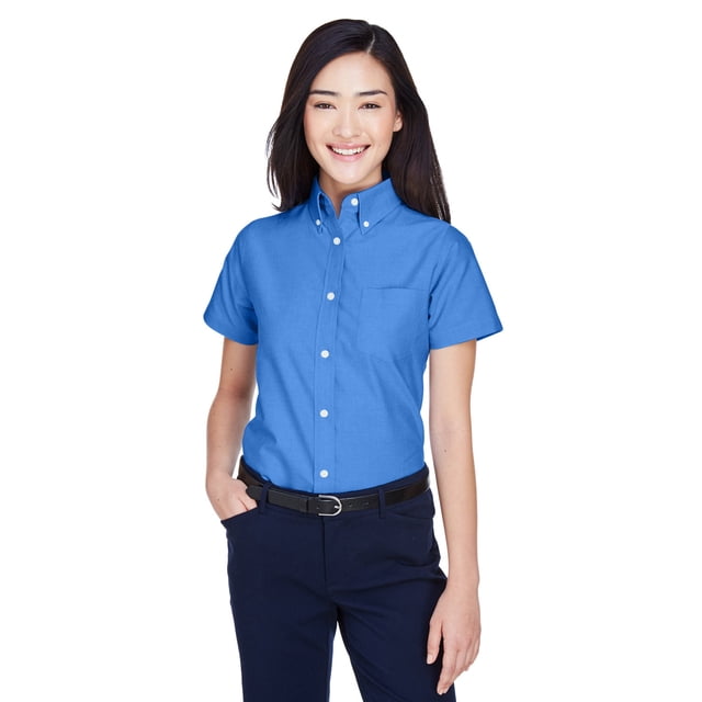 Oxford clásico de manga corta resistente a las arrugas para mujer AZUL FRANCÉS M ultraclub 8973