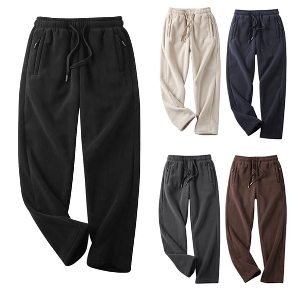 Hinvhai Men's Baggy Fleece Workout Sweatpants with Pockets Drawstring Lounge Athletic Running Pants Khaki 8(XL)