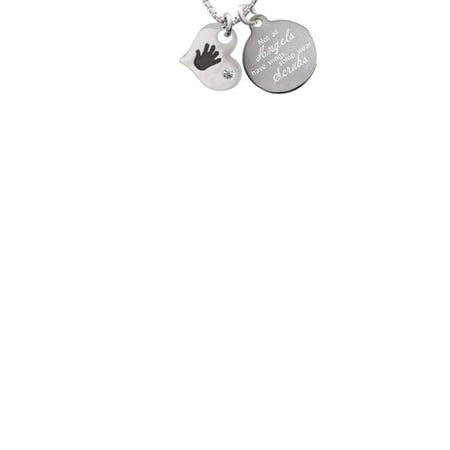 Hand Engraved Heart - Hand Print Heart Not All Angels Have Wings Some Wear Scrubs Engraved Necklace