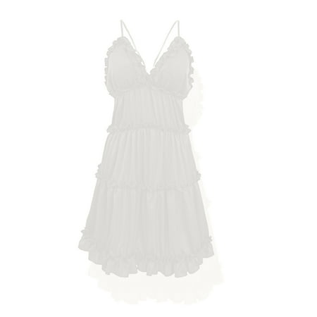 gvdentm Womens Sleepwear Women Slip Lingerie Chemise Nightgown V-Neck Full Slip Dress White L