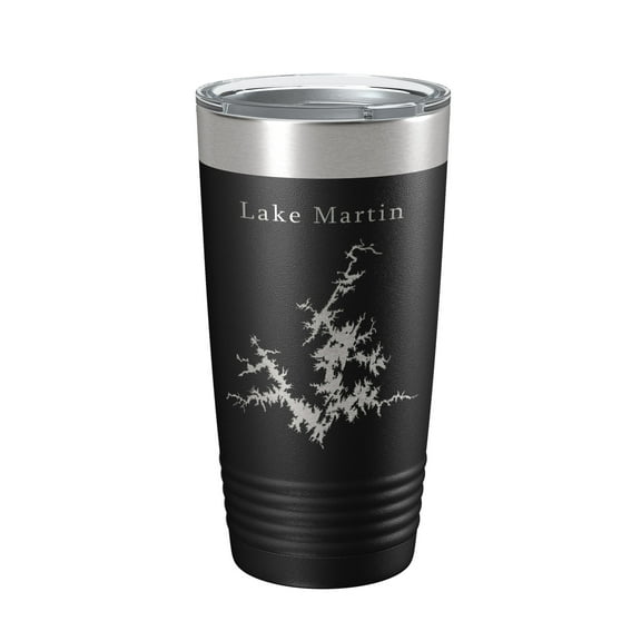 Lake Martin Map Tumbler Travel Mug Insulated Laser Engraved Coffee Cup Alabama 20 oz Black