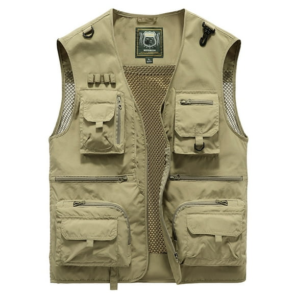ZHaobin Men's Summer Outdoor Tooling Vest Multi-pocket Waistcoat Casual Solid Color Thin Fishing Photography Vest Vest Jacket (Khaki,XL)