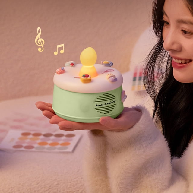 Yhmxh Smart Home Bluetooth Speaker Sound Machine Bluetooth Speaker Birthday Cake Shape With Ambient Light Rechargeable Wireless Speaker Cute Table Decoration For Gifting Bluetooth Speakers