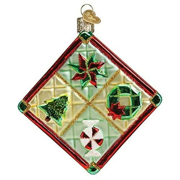Old World Christmas Christmas Quilt Glass Blown Ornament for Christmas Tree