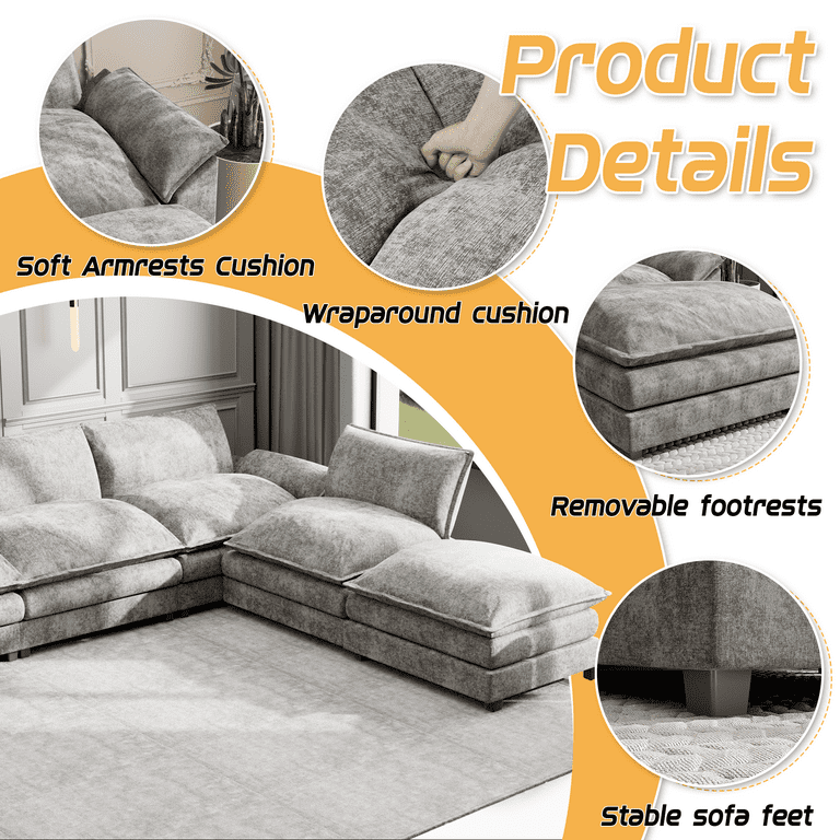 Homall U-Shaped Sectional Sofa with Ottomans, 8-Seats Convertible
