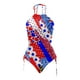 thumbnail image 4 of MKLEKYY Trajes De Baño Women'S Fashion Summer Independence Day Printed Sexy Lace Up Split Swimsuit (1), 4 of 5