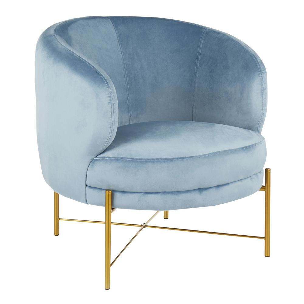 Chloe Contemporary Accent Chair in Gold Metal and Powder Blue Velvet