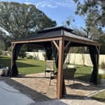 thumbnail image 2 of PURPLE LEAF 12' X 14' Outdoor Hardtop Gazebo for Patio Galvanized Steel Double Roof Permanent Canopy Teak Finish Coated Aluminum Frame Pavilion Gazebo with Netting, 2 of 9