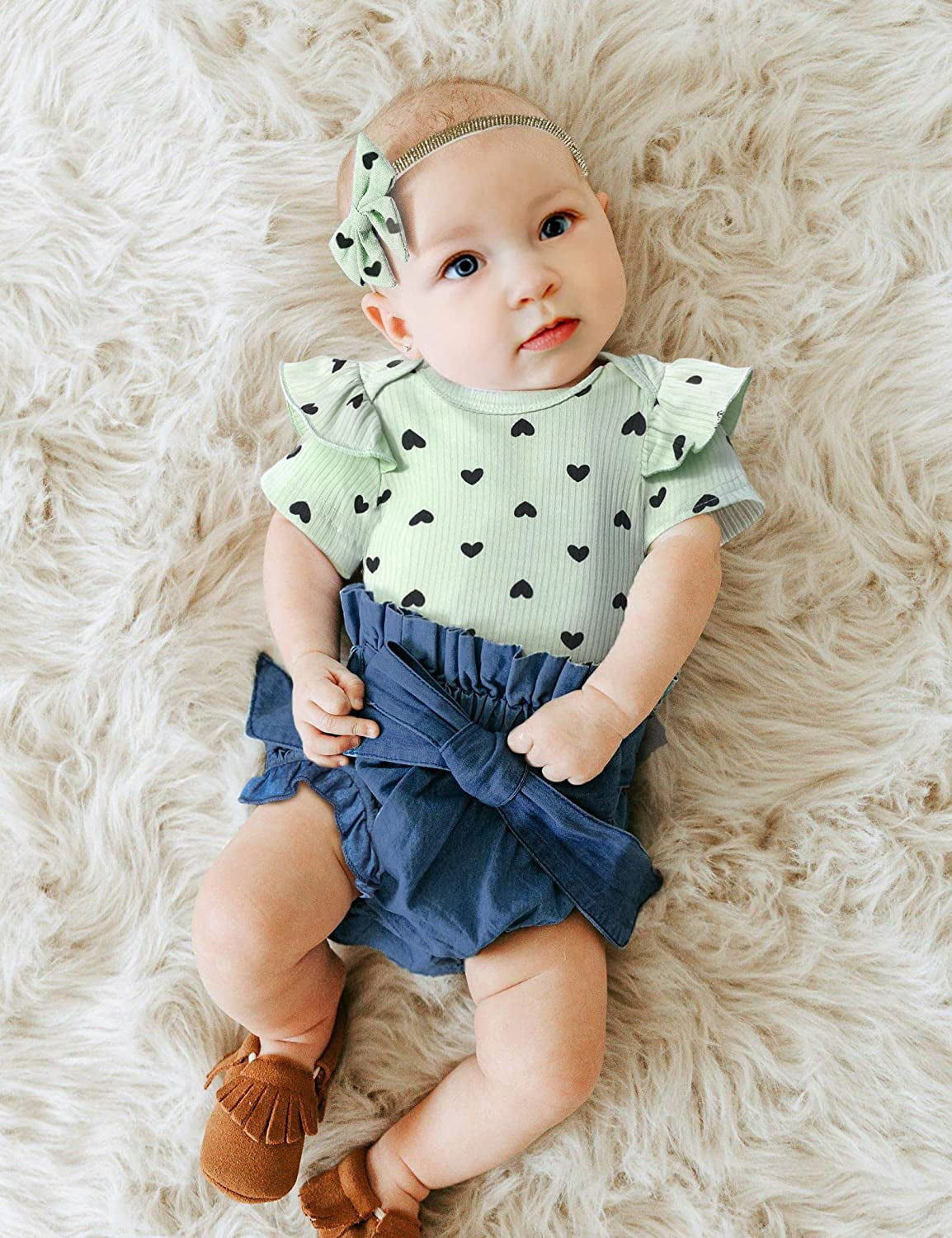 Baby Girl Clothes, Baby Clothes for Girls Short Sleeve Tops Summer Ruffle Shorts Set Infant Girl Clothes3-6Months