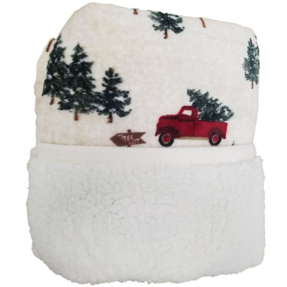 Cuddle Duds Red PickUp Truck Holiday Sherpa Fleece Micro Plush Throw