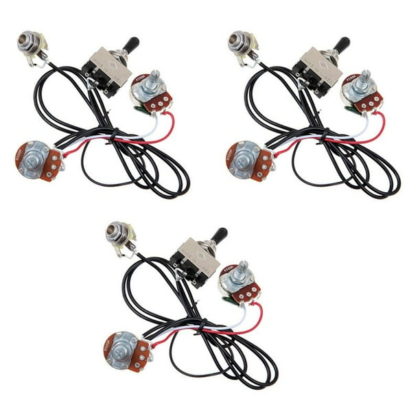 3X Mazo de Cables de Guitarra Precableado Dos Pastillas 500K Ollas Interruptor de Palanca de 3 Vías Plateado