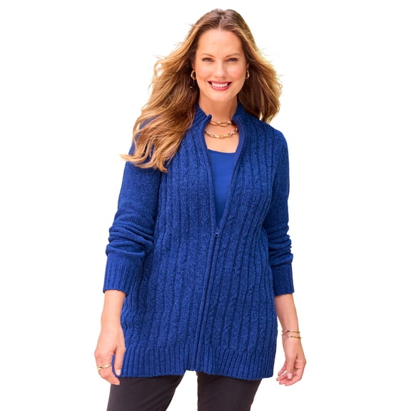 Catherines Women's Plus Size Cozy Chenille Zip Cardigan