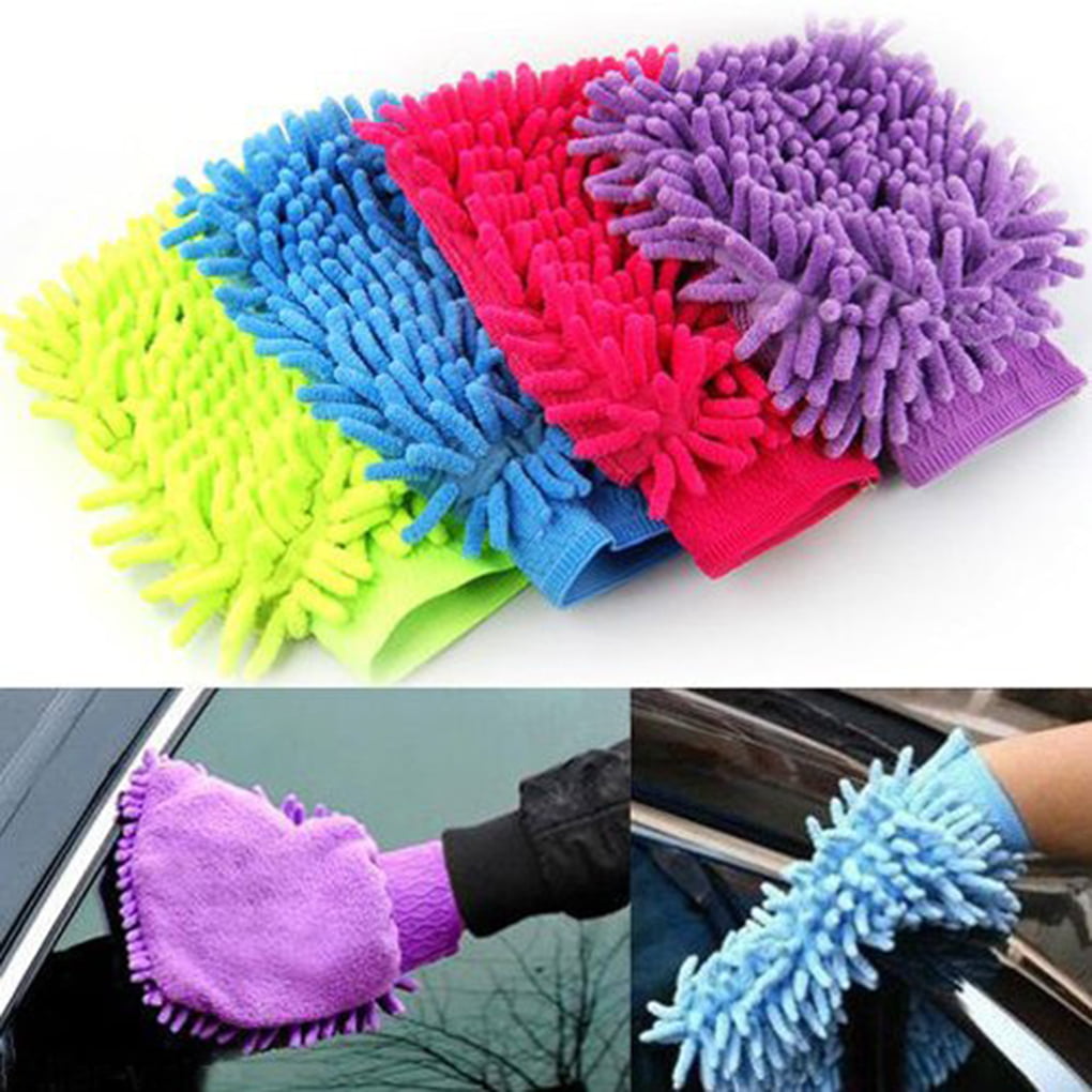 Wine Red Austinstore Thicken Plush Water Absorption Car Waxing Washing Mitten Glove Cleaning Tool 