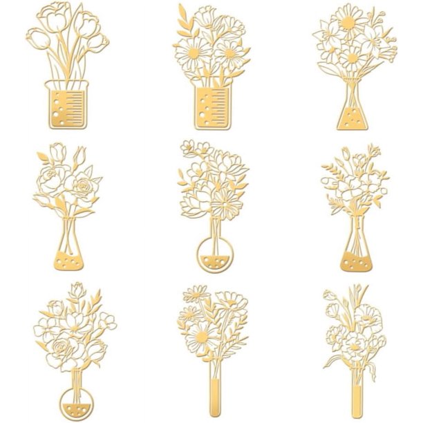 9 pegatinas de flores de 1,6 x 1,6 pulgadas, autoadhesivas, para tubos de ensayo científicos, pegatinas doradas, temáticas de ramos, pegatinas de metal doradas para álbumes de recortes, manualidades