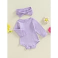 thumbnail image 3 of FEORJGP Toddler Baby Girls One-piece Jumpsuits 0 3M 6M 9M 12M 18M Infant Long Sleeve Rompers Solid Color Ribbed Bodysuits and Cute Headband Set Kids Lal 2 Piece Daily Outfits for Spring Fall, 3 of 7