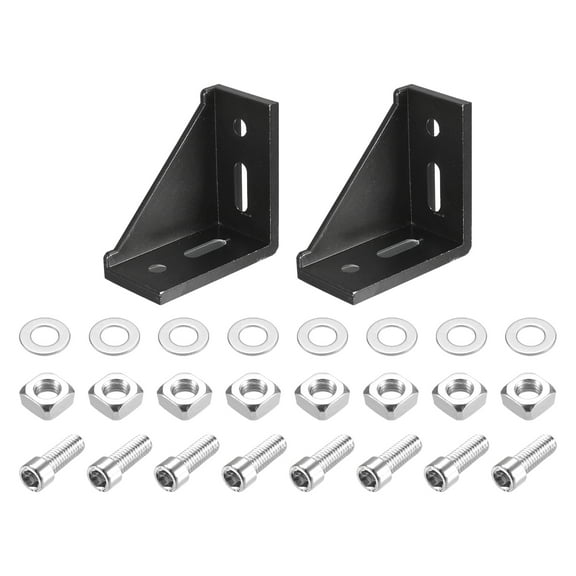 2Sets 4080 Inside Corner Bracket Gusset Mount Kits, 77x77x40mm (Black)