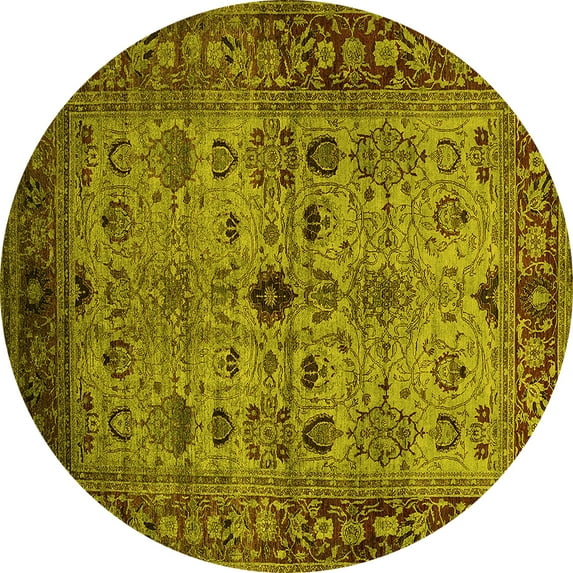 Ahgly Company Indoor Round Oriental Yellow Industrial Area Rugs, 7' Round