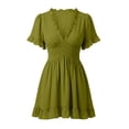thumbnail image 5 of Ygbgbb Women's V-Neck Ruffled Sleeve Mini Dress with Smocked Waist, Relaxed Flowy Sundress, Comfortable Casual Summer Outfit Army Green XXL, 5 of 5