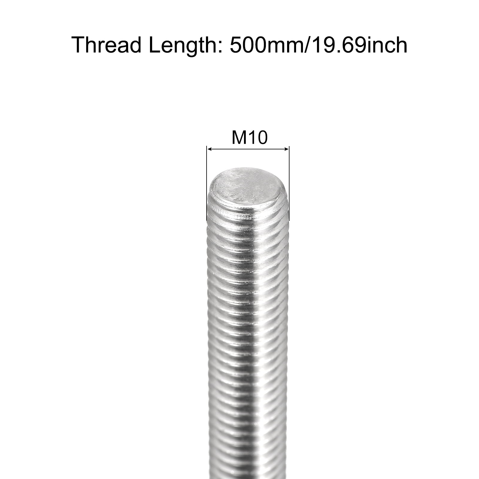 Fully Threaded Rod M10 x 500mm 1.5mm Pitch 304 Stainless Steel Right Hand 3pcs