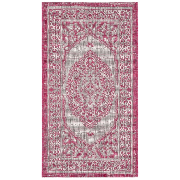 SAFAVIEH Courtyard Avi Medallion Indoor/Outdoor Area Rug, Light Grey/Fuchsia, 2' x 3'7"