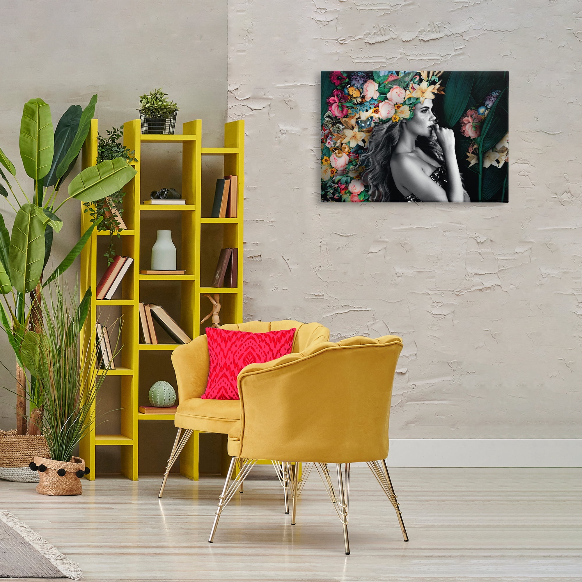 Stupell Industries Woman with Tropical Flowers Plants & Flowers Painting Wrapped Canvas Art Print Wall Art, 30 x 20